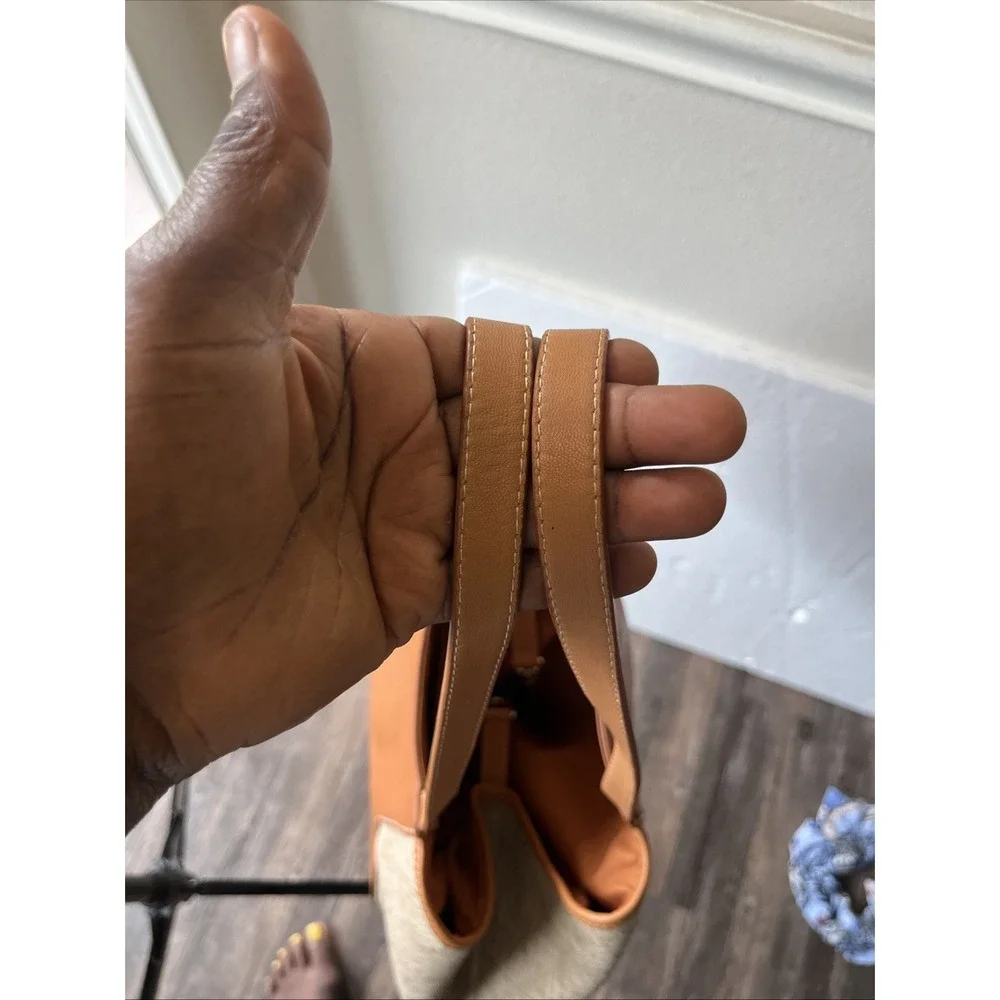 J. McLaughlin Tan Leather and Beige Canvas Hobo Bag